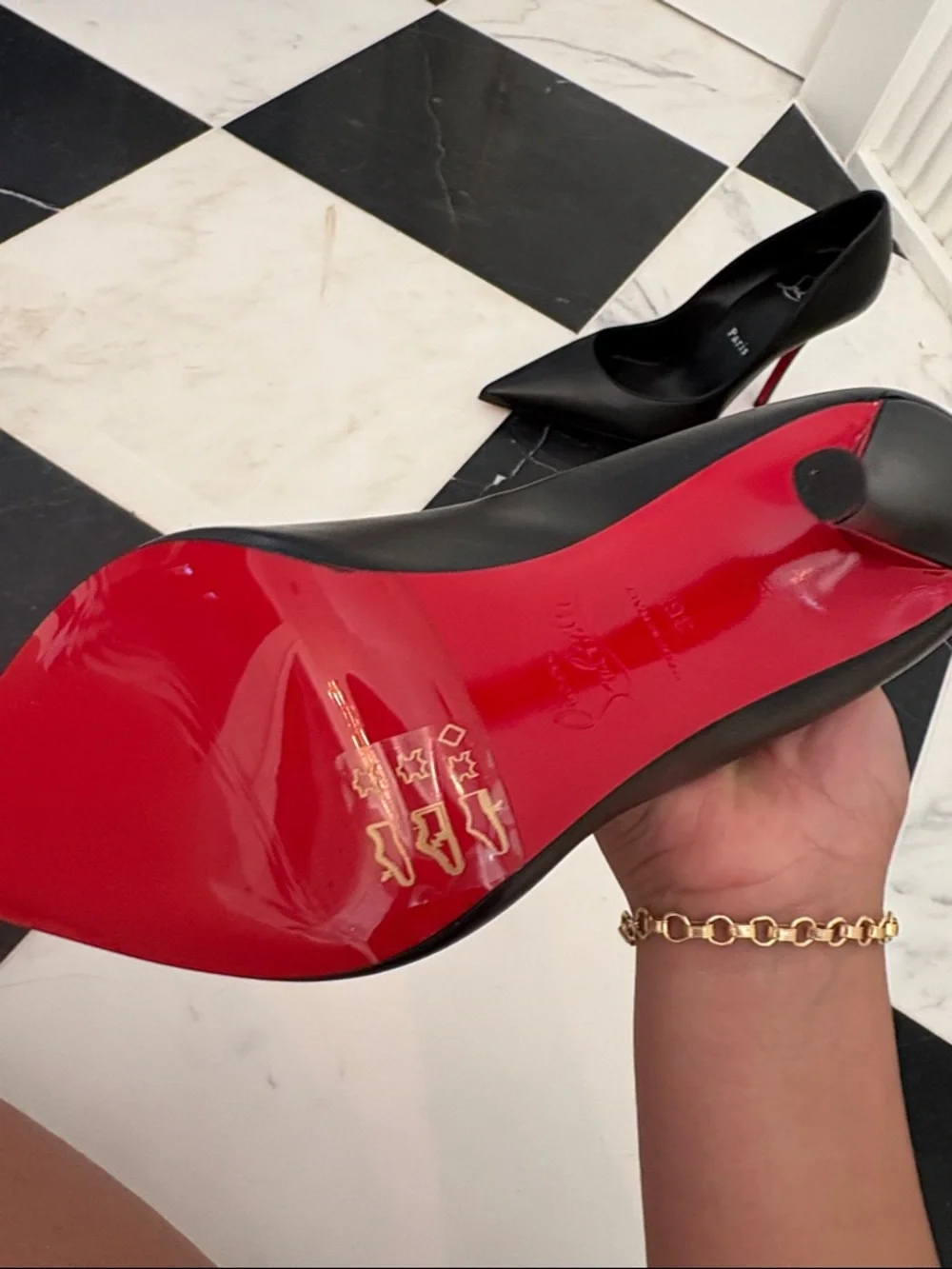 Christian Louboutin Black Leather Ms.Z 100 Pointed Toe Pumps with Red Sole - Picture 2 of 7